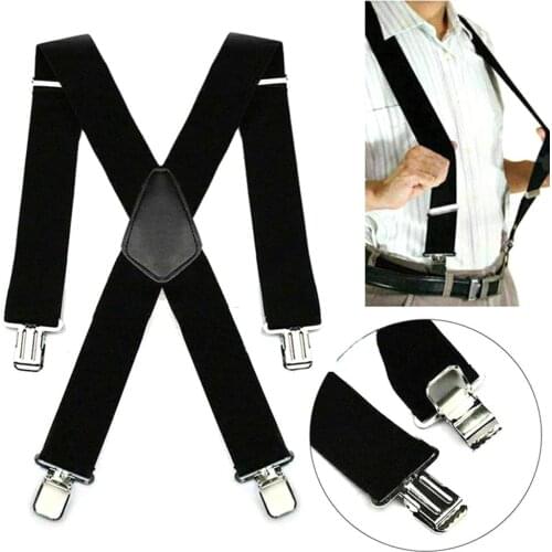 50mm Men Adjustable Clip On X Back Suspender Wide Elastic Pant Band Brace Strap Belt Duty Harness Strap Back Support Suspenders