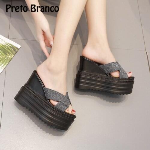 PRETO BRANCO 2020 Super High Heel Slippers Thick Bottom Female Sandals Slope with Waterproof Platform Non-slip Wear Sandals ZYW