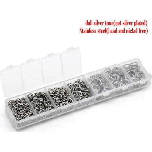 DoreenBeads Retail 1 Box Mixed Silver Color Stainless Steel Open Jump Rings 4mm-10mm,(1410 PCs Assorted)