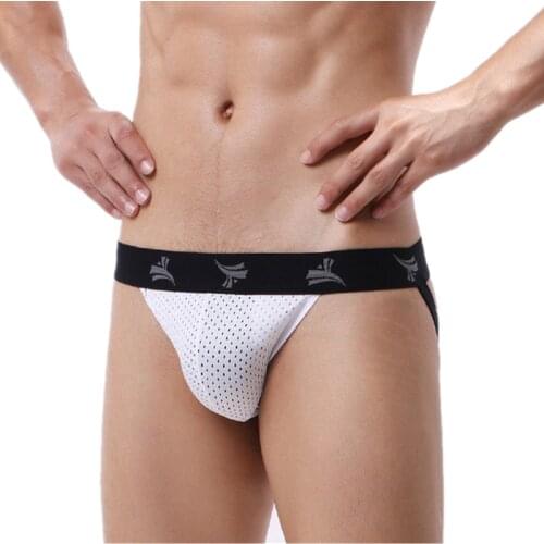 Sexy Gay Underwear Men Jockstrap Mesh Lingerie Penis Hollow Low Rise U Convex Pouch Panties Cueca Calzoncillo Plus Size L-4XL