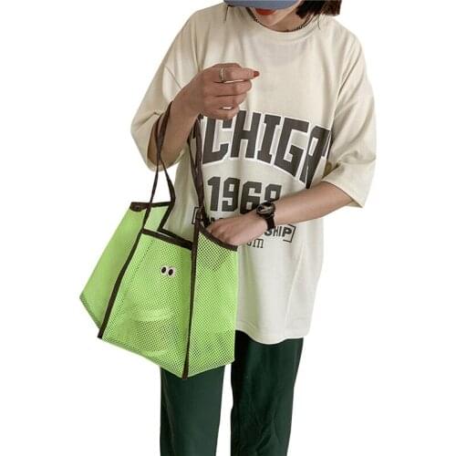 Mesh Swimming Beach Bag with Funny Eye Decoration Tote bag Ergonomic Handle Fine Mesh Reusable Storage Bag for Kids Toys Towels