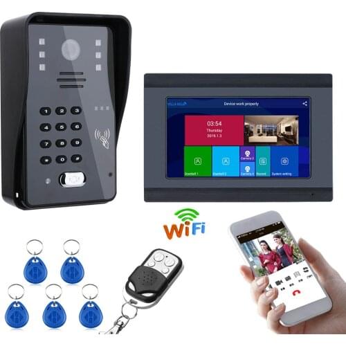 7 inch Wired/Wireless Wifi RFID Password Video Door Phone Doorbell Intercom System, Monitor Wifi, IR Night 1000TVL Camera
