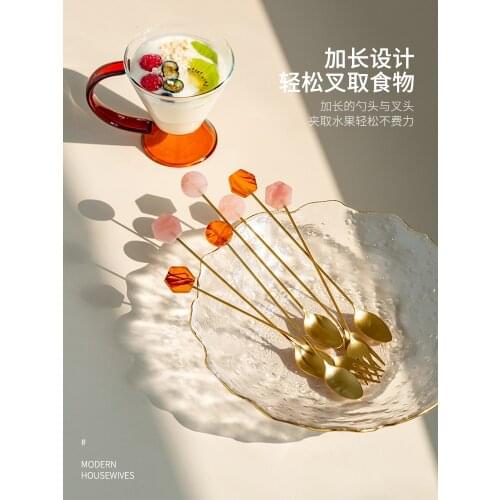 Acrylic Stainless Steel Fruit Fork Creative Nordic Coffee Stir Spoon Long Handle Dessert Spork