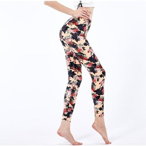 VISNXGI Womens Workout Leggins Sport Female Running Trousers High Waist Fitness XXXL Work Out Pants Spandex Flowers Print Bottom