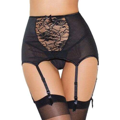 Ladies Sexy Suit Hollow High Waist Bud Silk Yarn Stitching Garter + Bottom Pants Free Shipping