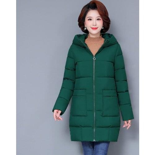 Winter New Cotton Padded Jacket Middle-aged Mother Warm Loose Long Hooded Coat Plus Size 5XL Thicken Women Snow Outwear Parkas