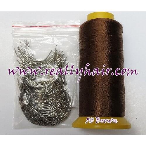 1 Roll Brown hair weaving thread/ Nylon Thread and 150pcs weaving needles C type needles 3 types weaving needle as gift