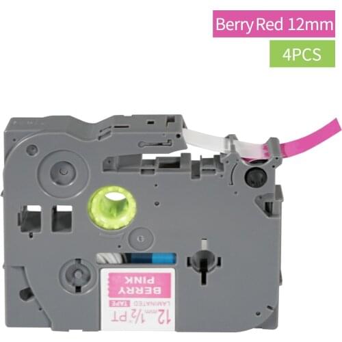 4 Rolls Colorful Label Maker Tape Self-Adhesive Label Tape White on Berry Red for Label Printer for Home Office Cable Supply