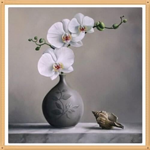 3D White Orchid Vase 70x70cm Needlework Diamond Embroidery Painting Home Decor Mosaic Pattern Full Square Diamond Painting