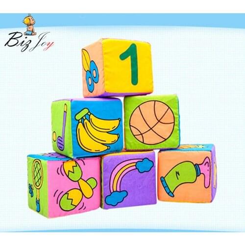 6pcs/set Infant Baby Cloth Soft Rattle Building Blocks early Squishy Antistress Toys Baby Toy Soft Blocks Set Cube Cloth Sticker