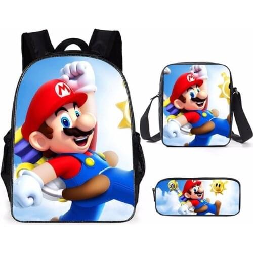 Mario Bros Kids Backpack Casual Shoulder School Bag Pencil Case Anime Bag Waterproof Nylon Outdoor Sport Bag for Boys Girls
