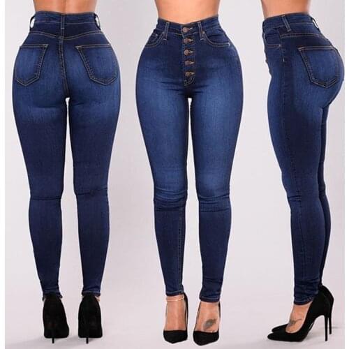 Jeans For Women High Waist Push Up Jeans High Elastic Plus Size Stretch Ladies Mom Jeans Female Washed Denim Skinny Pencil Pants