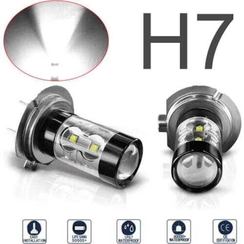 2Pcs 9-36V H7 Headlight 80W LED Car Fog Driving Lamp Bulb 6000K White Side Light Beam Lamp