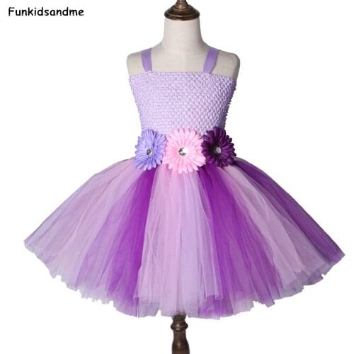 Purple Pink Fairy Princess Tutu Dresses For Girls Tulle Flower Girl Party Dresses Children Kids Birthday Halloween Costume 2-12Y