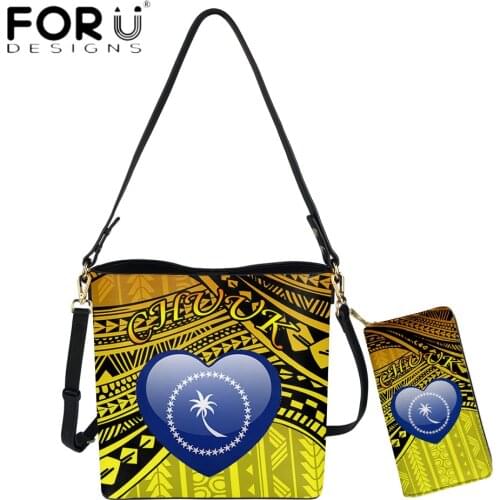 FORUDESIGNS New Style Women Causal Messenger Bag And Purse 2pcs Set Chuuk Polynesian Tribal Design Feamle Shoulder Sac A Main