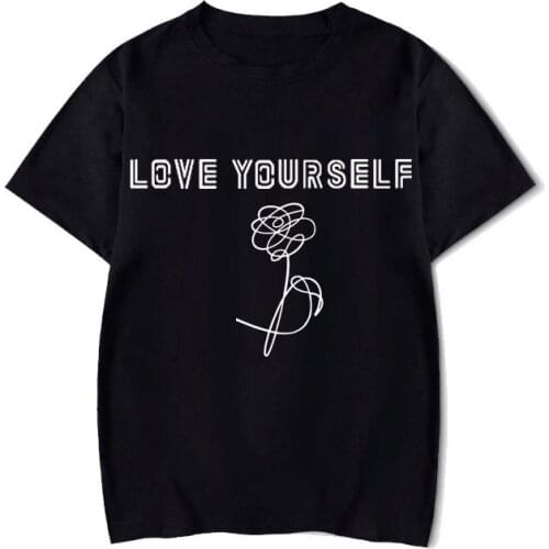 Korea Tops love yourself t-shirt Kpop summer short sleeve letter graphic t-shirt hot sale casual black t shirt women grunge