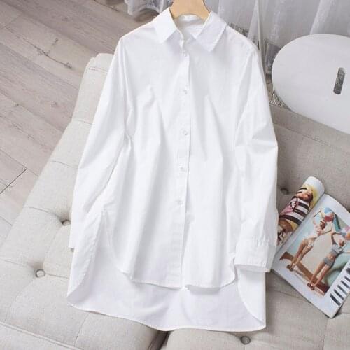 Cotton 100% Long White Women Shirts Summer New 2021 Turn-Down Collar Straight Casual All Match Female Outwear Coats Tops