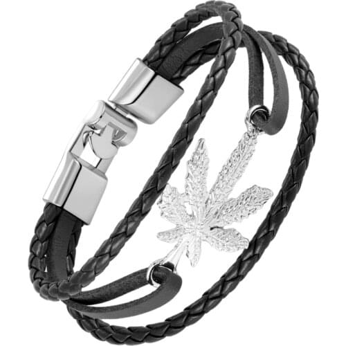 JANEYACY 2017 Fashionable Double Heart Leather Bracelet Men High Quality Courage Knight Leaf Charm Bracelet Mens Jewelry