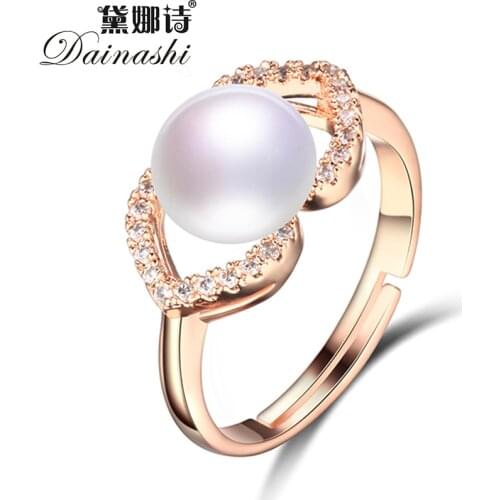 Dainashi 925 Sterling Silver Rose Gold Color Bow-knot Zircon Crystal Ring 100% Genuine Freshwater Cultured Pearl Ring Party Gift