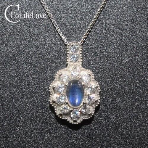 Blue brilliance moonstone pendant 4 mm*6 mm natural moonstone pendant solid 925 silver moonstone jewelry birthday gift for girl