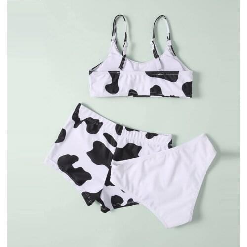 Girls Swimsuit 2021 Girls' Summer Cute Crisscross Back Cow Floral Print Three-piece Swimsuit 3pcs Girls Swimwear Swimming Set