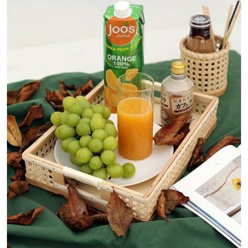 Pastoral Style Square Handmade Rattan Woven Storage Basket Desserts/Bread/Fruits Storage Tray Desktop Sundries Organizer