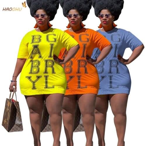 HAOOHU Light Plus Size Mini Dresses Summer Dress Womens Casual Woman Female Women Clothing For 2021 Clothes Ladies O-Neck Short