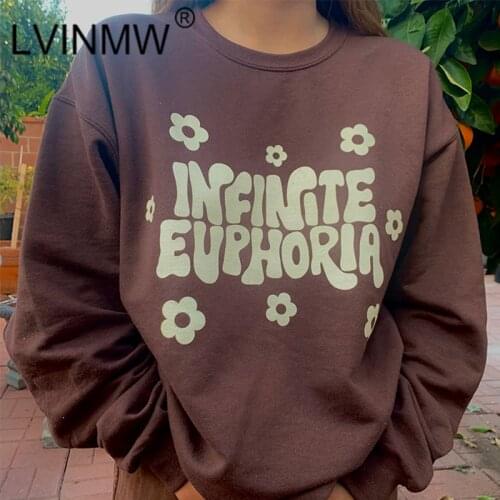 LVINMW Letter Print Simple Harajuku Full Sleeve Pullover O Neck Casual Oversized Mode Top Girls Friends Floral Streetwear Hoodie