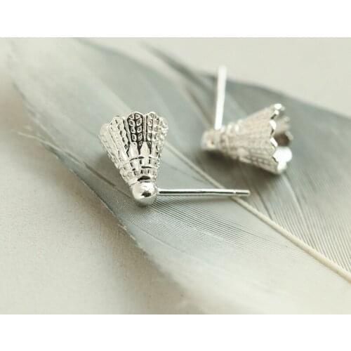 Fashion 925 Sterling Silver Cute Badminton Stud Earring for Women Beautiful Jewelry South Korea Creative Personality Earring