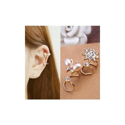 Fashion Chic Retro Crystal Earrings Bow Flower Gold Color Earrings Bow Imitation Pearl Sun Earring Jewelry