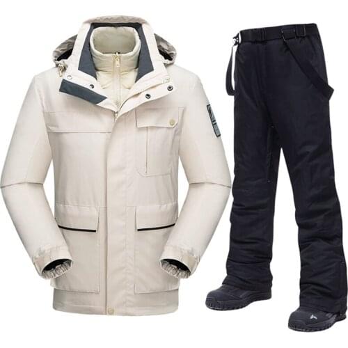 Mens Ski Suit Waterproof Skiing Snowboard Jackets and Pants Winter Outdoor Down Liner Ski Jacket Male Thick Warm Snow Costumes