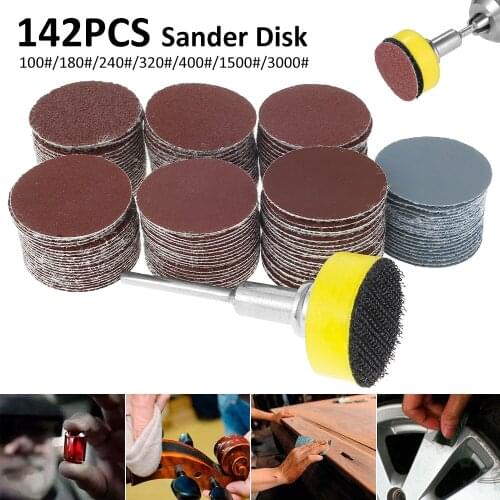 142pcs 1Inch Sanding Discs Pad Sander Disk Kit 100-3000Grit Paper with 1Inch Abrasive Polish Pad Plate+1/4 Inch Shank for Rotary