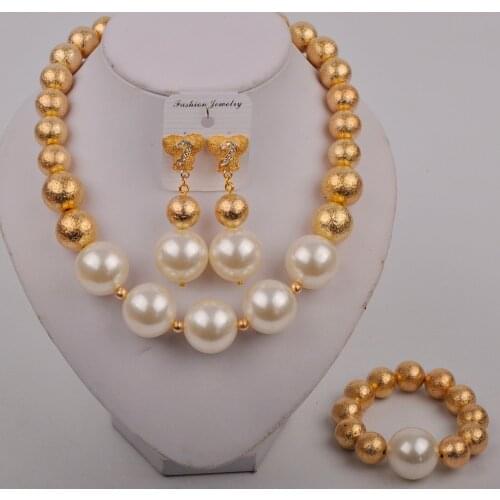 Nigerian Wedding African Beads White Pearl Necklace Nigerian Jewelry Sets Dubai Gold African Costume Jewelry Set