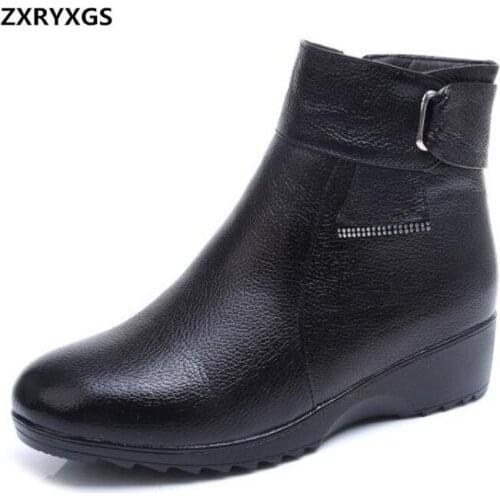 2020 New Black White Nurse Winter Boots Women Shoes Flat Non-Slip Wedges Real Leather Boots Warm Soft Bottom Comfort Snow Boots