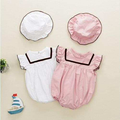 NEW Baby Girls Clothes Summer Sunsuit Solid Cute Princess Rompers+Sun Hat Brief Set Infant Outfit Girls Jumpsuit Clothes 0-18M