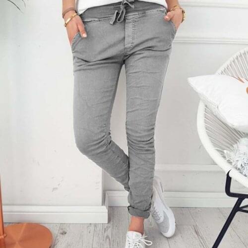 New Fashion Summer Women Solid Pants Drawstring Waist Casual Pants Lady Elegant Slim Thin Trousers Pocket Womens Wholesale