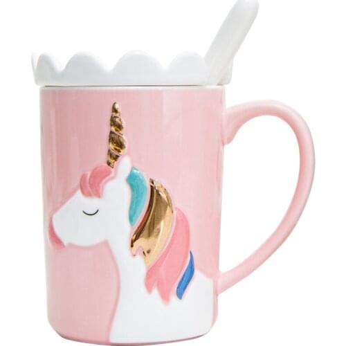 Very cute cartoon horse ceramic mug Pretty girl likes pink blue ceramic cup Christmas gifts