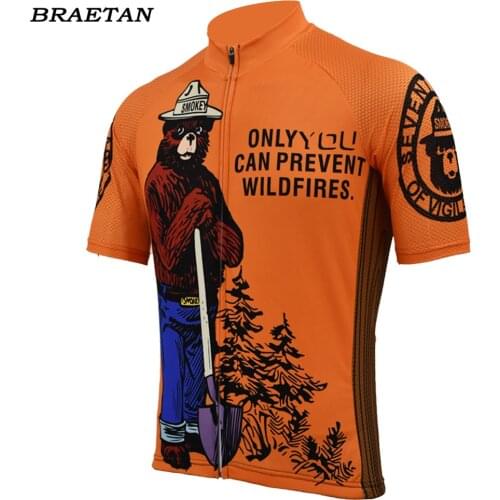 Smokey bear cycling jersey team old style summer short sleeve bike wear jersey road jersey cycling clothing schlafly