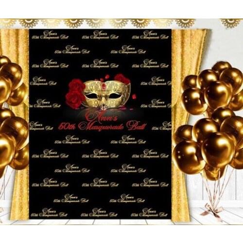 Custom Red And Gold Masquerade Black mask Carnival photography backgrounds Computer print party backdrop
