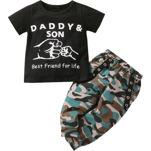 New Kid Boy Shirt, Summer Pants, Short Sleeve Round Collar Camouflage Printed Pullover Sports Loose Trousers, Pockets