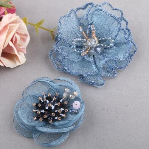 Handmade Lace Organza Ribbon Flowers Head For Wedding Decoration Hair Accessories Diy Wreath Gift Box Scrapbooking Flower Patche