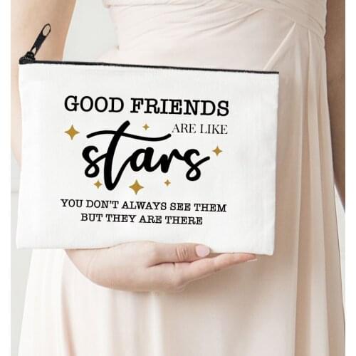 Good Friends Bag Women Make Up Bag Cosmetic Toiletries Storage Pouch Stars Moon Clutch Purse Student Pencil Case