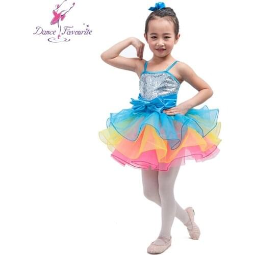 Sequin Top Bodice Satin Dance Costume For Kid Stage Performance Ballet Dance Costumes With Colorful Skirts
