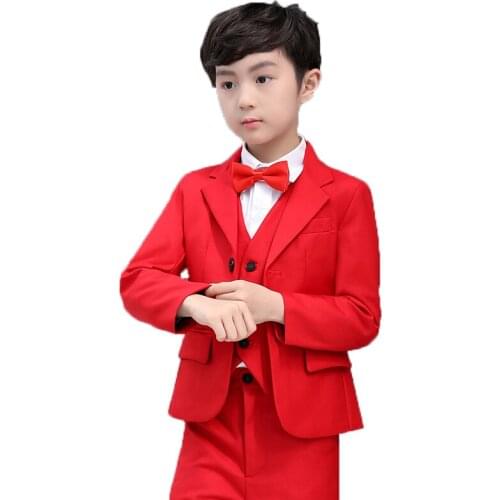 England Kids Jacket+Vest Pants Bowtie 4pcs Wedding Suit Flower Boys Birthday Formal Dress Gentleman Kids Party Costume