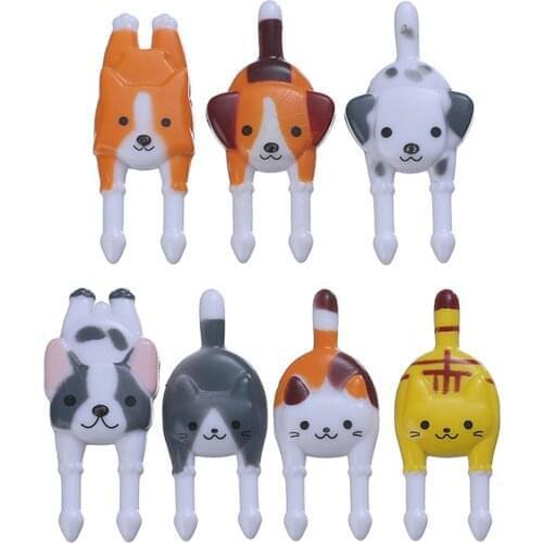 7pcs Plastic Animal Shaped Fruit Fork Bento Food Picks Forks Reusable Cat Dog Animal Fruit Picks Forks Table Decor Accessories