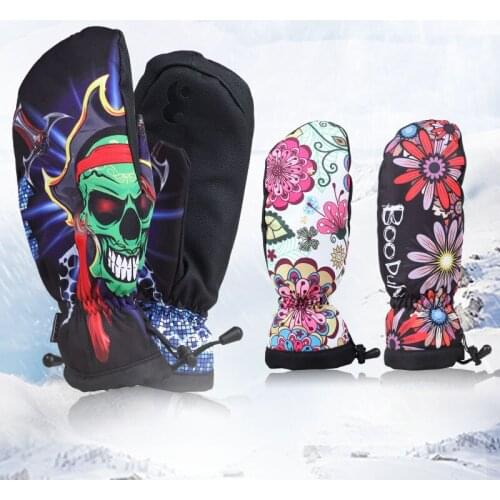 BOODUN Flower Waterproof Winter Skiing Gloves Warm Snowboard Gloves for Outdoor Sport Motorcycle Climbing Riding Skating