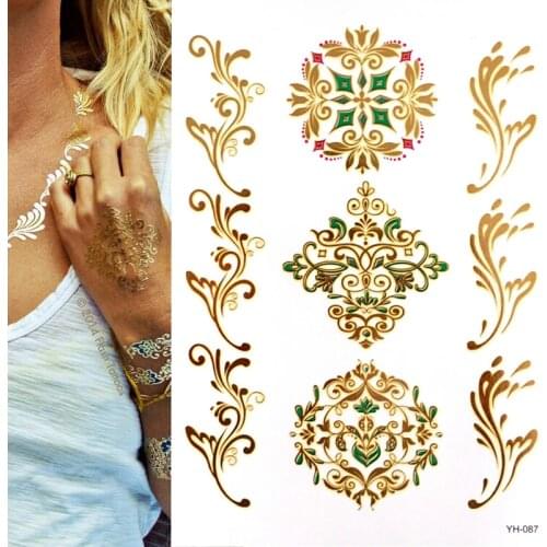 Temporary Boho Metallic Henna Tattoos - Over 120 Mandala Mehndi Designs in Gold and Silver (1 Sheets)