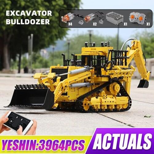 Mould King 17023 High-Tech APP RC Truck Toys the Powered Pneumatic Bulldozer Car Buidling Blocks Bricks Toys Kids Education Gift