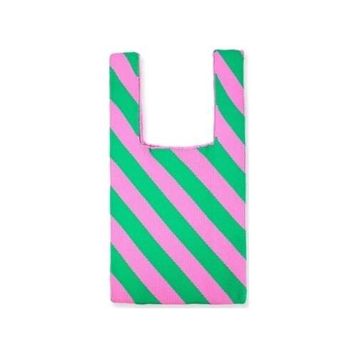 Female Contrast stripes Organ Bag Chic Wool Knitting Pleated Fold Design Large Capacity Shoulder Shopper Handbag For Women