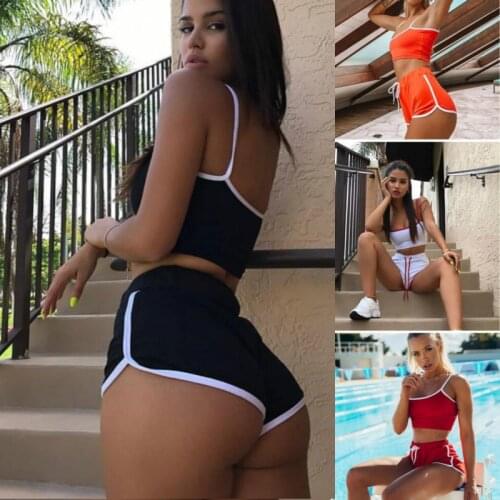 2PCS Set Women Tracksuit 2021 Summer Ladies Crop Tank Tops Shorts Two Piece Set Sports Fitness Women Clothing